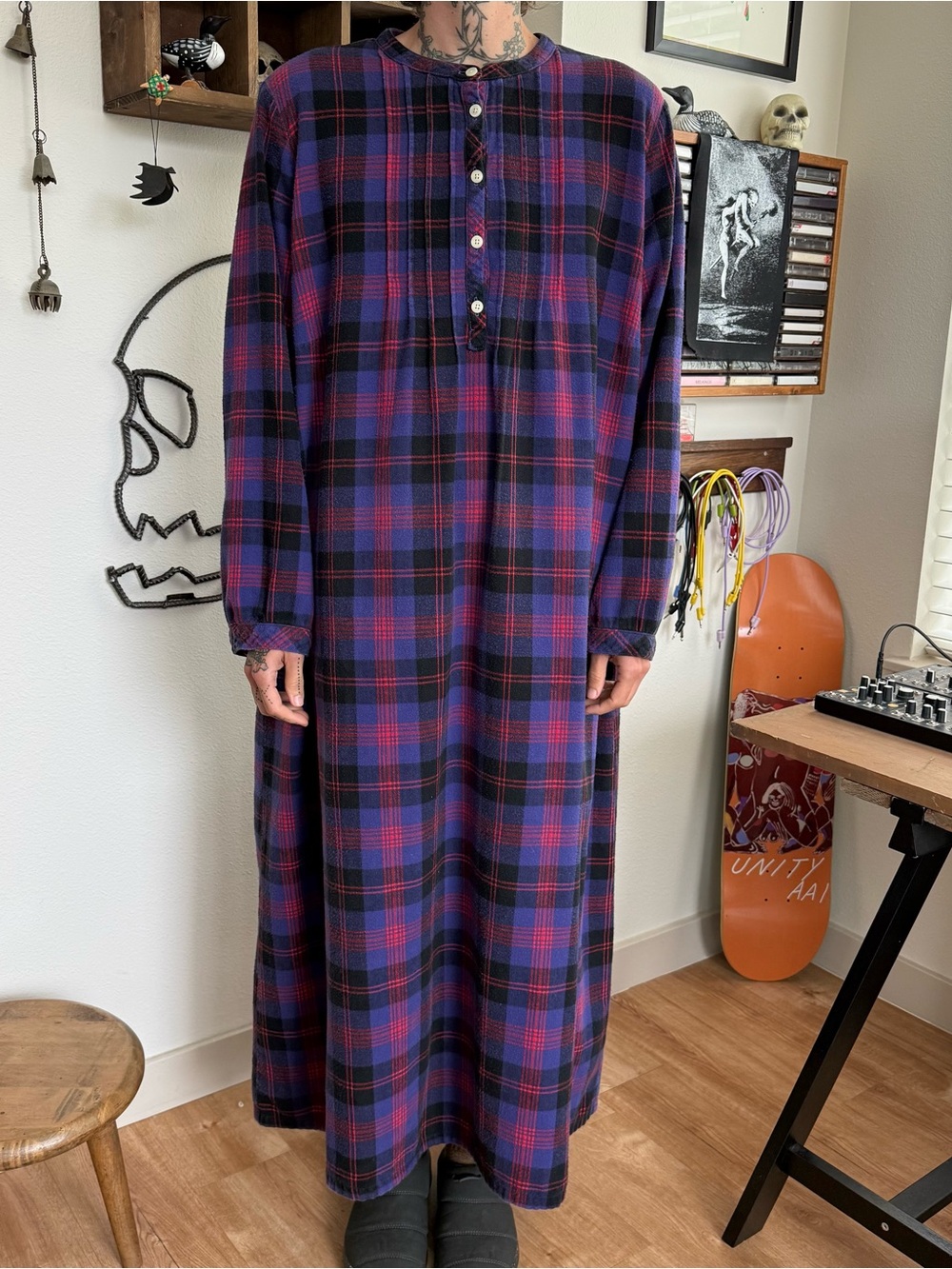 Vintage 90s 2000s LL Bean Plaid Flannel Nightgown ~ Size Large